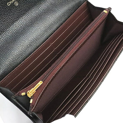 CHANEL Matelasse Caviar Skin Flap Wallet Black Size ONE SIZE