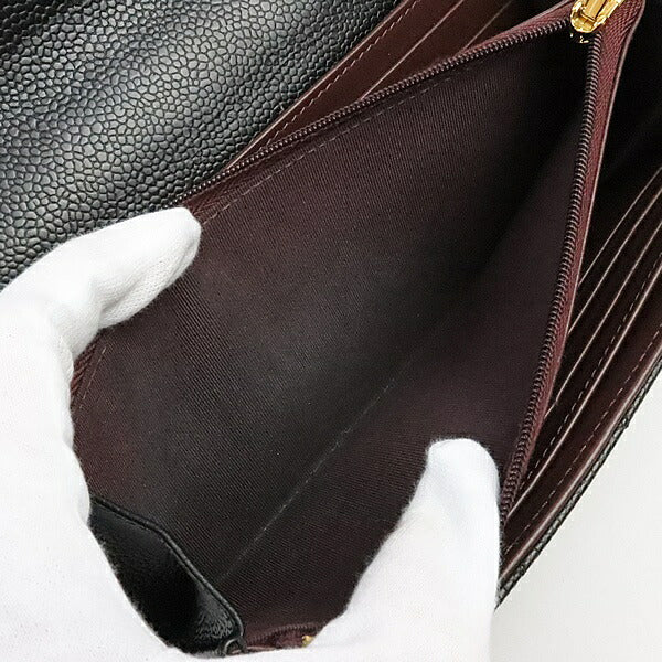 CHANEL Matelasse Caviar Skin Flap Wallet Black Size ONE SIZE