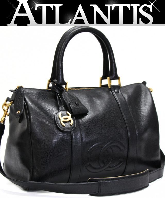 CHANEL Coco Mark Caviar Skin 2-Way Bag Black Size ONE SIZE