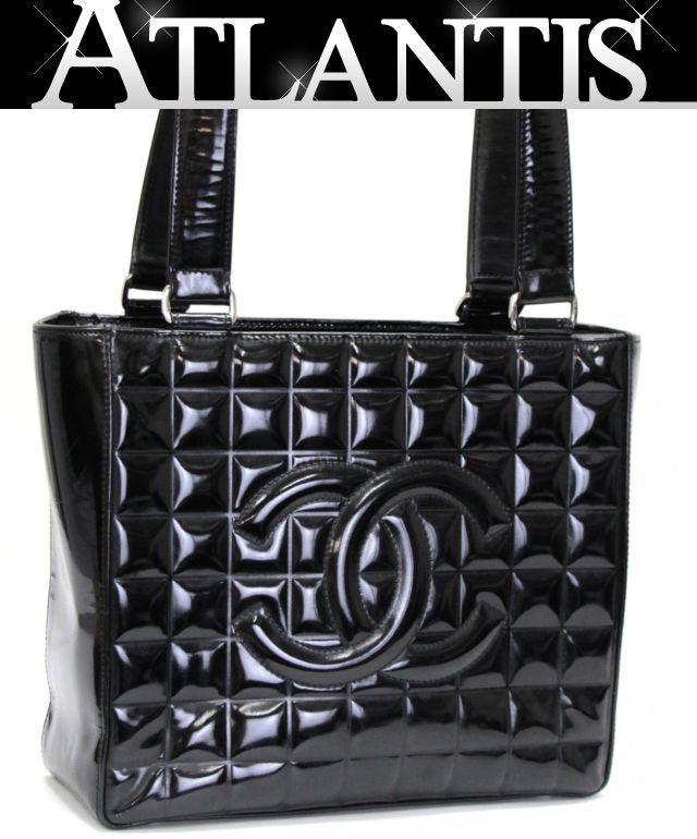 CHANEL Chocobar CC Mark Patent Leather Handbag Size ONE SIZE