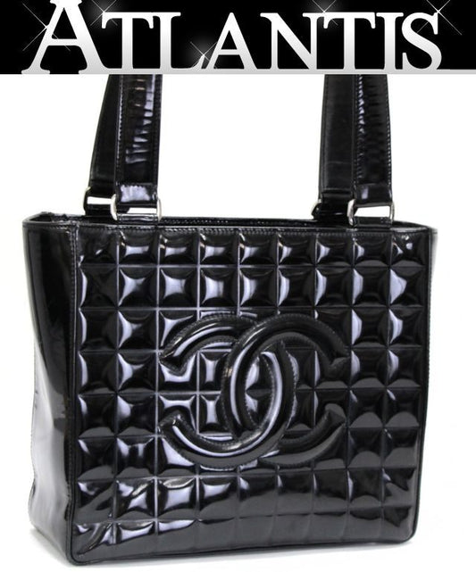 CHANEL Chocobar CC Mark Patent Leather Handbag Size ONE SIZE