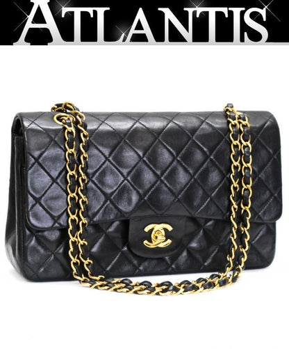 CHANEL Matelasse 25 Double Flap Lamb Bag Black Size ONE SIZE