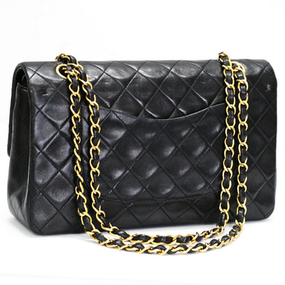 CHANEL Matelasse 25 Double Flap Lamb Bag Black Size ONE SIZE