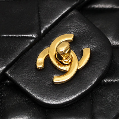 CHANEL Matelasse 25 Double Flap Lamb Bag Black Size ONE SIZE