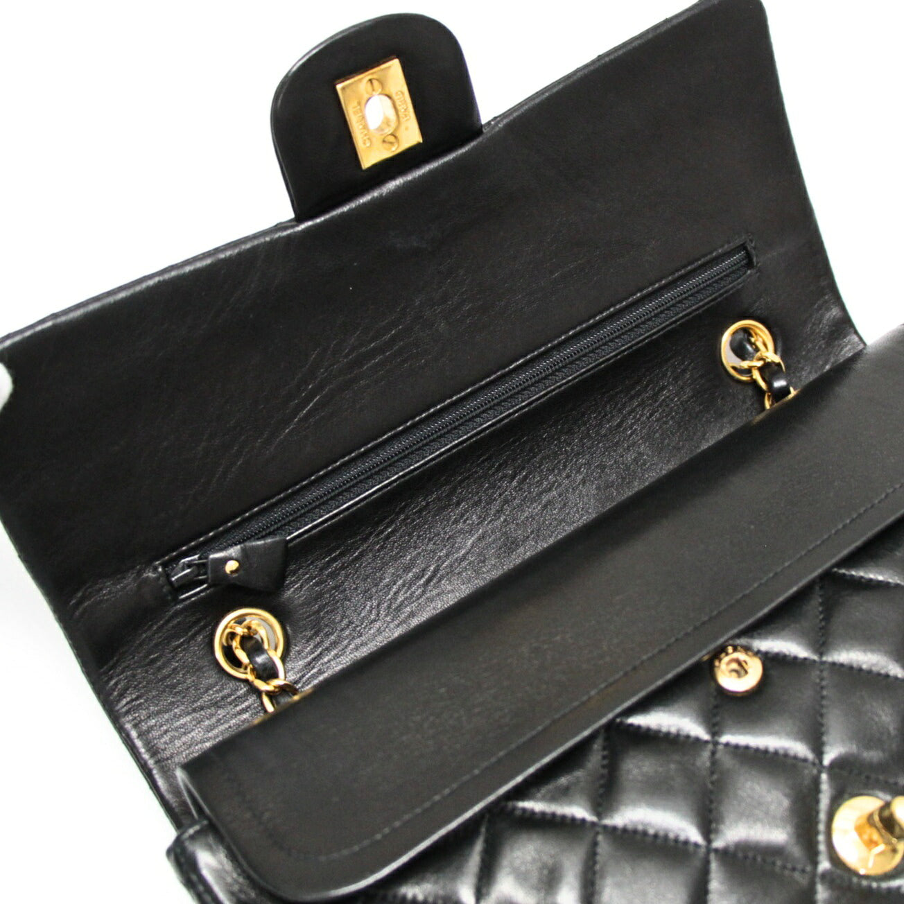 CHANEL Matelasse 25 Double Flap Lamb Bag Black Size ONE SIZE