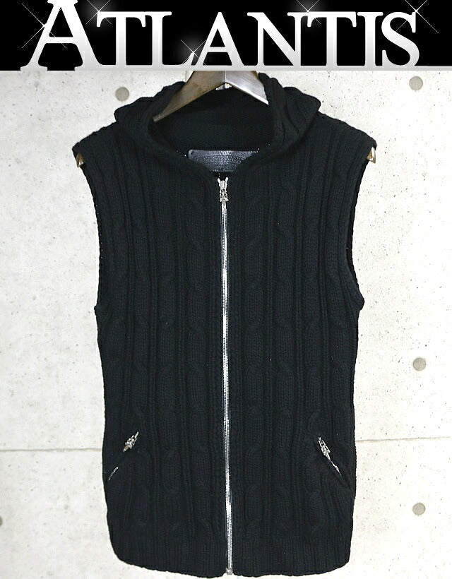 CHROME HEARTS Dagger Zip Hooded Knit Vest Black Size ML