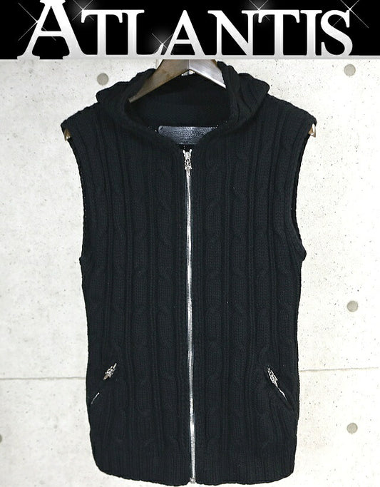 CHROME HEARTS Dagger Zip Hooded Knit Vest Black Size ML