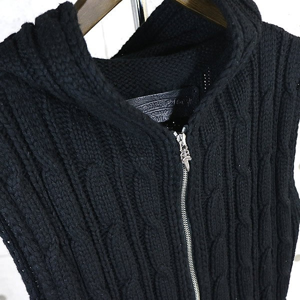 CHROME HEARTS Dagger Zip Hooded Knit Vest Black Size ML