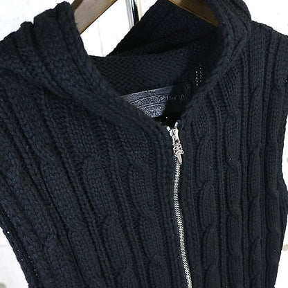 CHROME HEARTS Dagger Zip Hooded Knit Vest Black Size ML