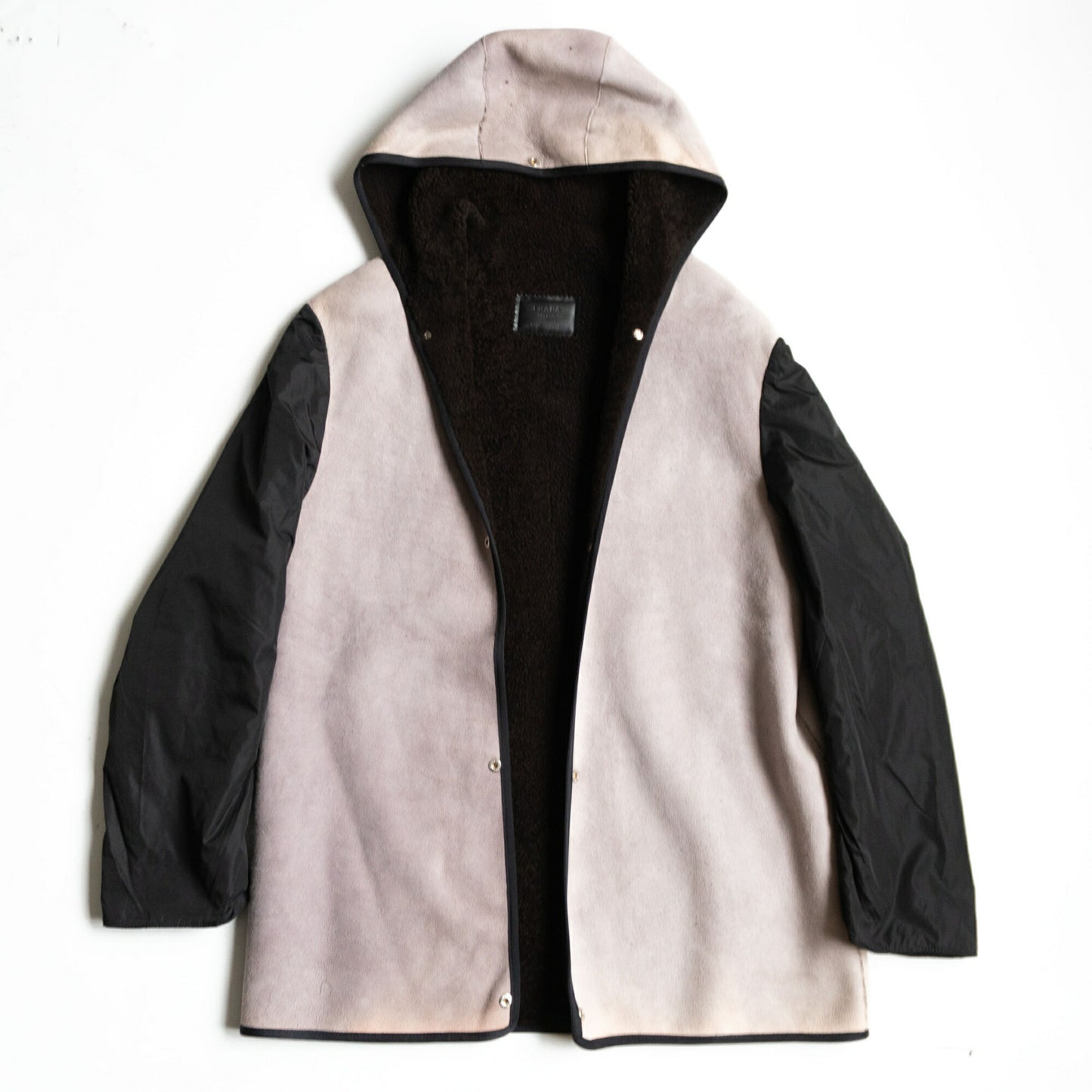 Prada Leather Hooded Lined Coat Brown Size 52
