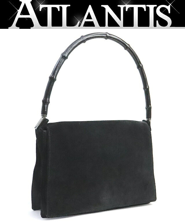 GUCCI Vintage Black Nubuck Bamboo Shoulder Bag