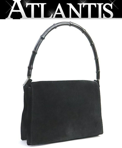 GUCCI Vintage Black Nubuck Bamboo Shoulder Bag