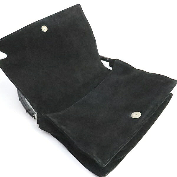 GUCCI Vintage Black Nubuck Bamboo Shoulder Bag
