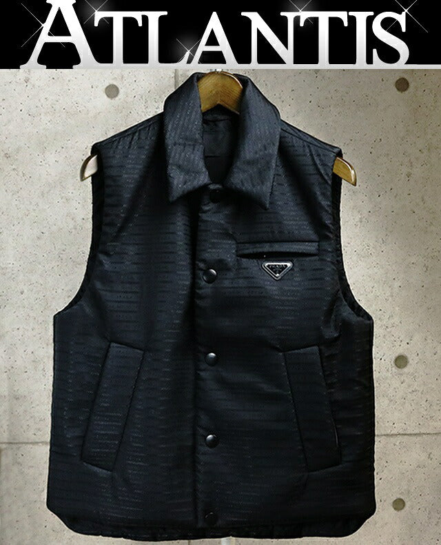 PRADA Triangle Logo Nylon Padded Vest Black Size 46