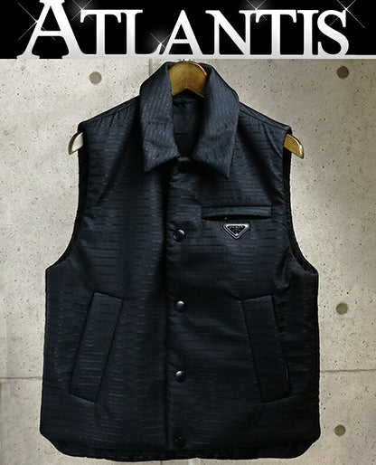PRADA Triangle Logo Nylon Padded Vest Black Size 46