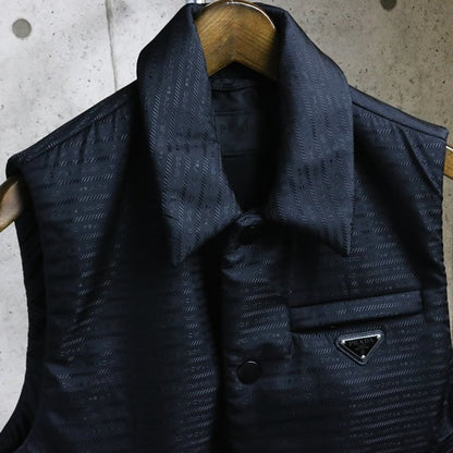 PRADA Triangle Logo Nylon Padded Vest Black Size 46