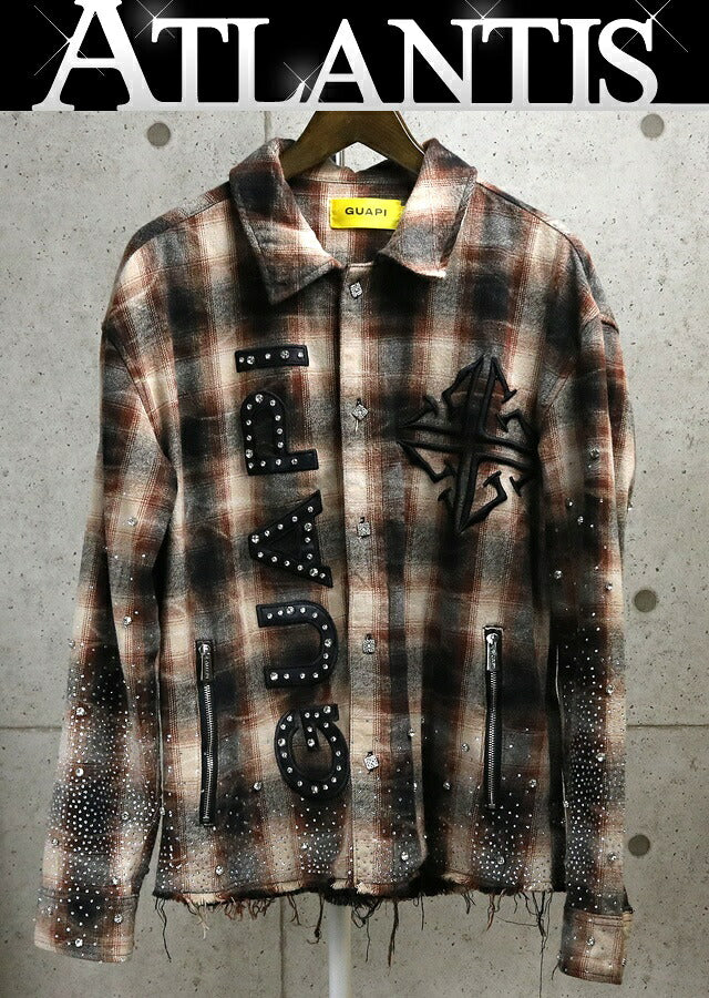 GUAPI Rhinestone Flannel Shirt Brown Size S