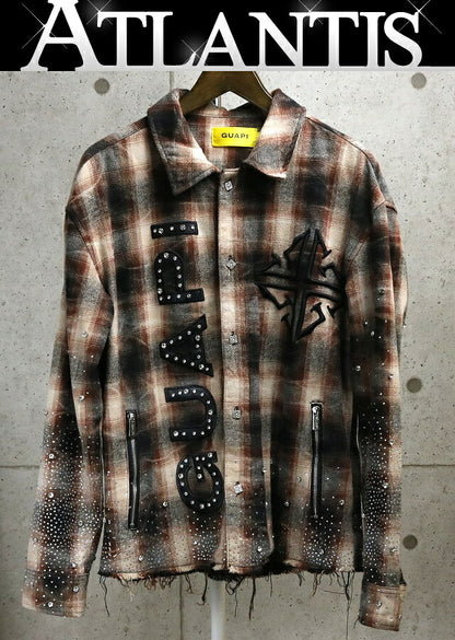 GUAPI Rhinestone Flannel Shirt Brown Size S