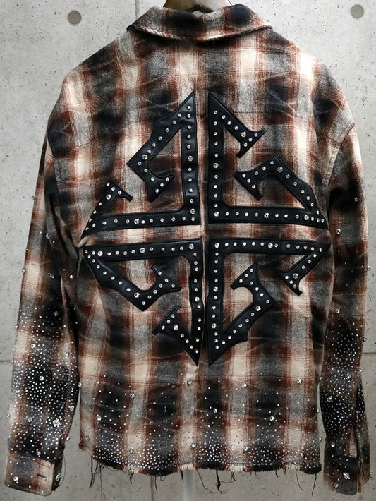 GUAPI Rhinestone Flannel Shirt Brown Size S