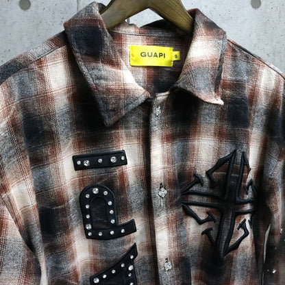 GUAPI Rhinestone Flannel Shirt Brown Size S