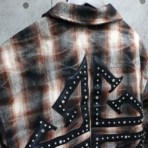GUAPI Rhinestone Flannel Shirt Brown Size S