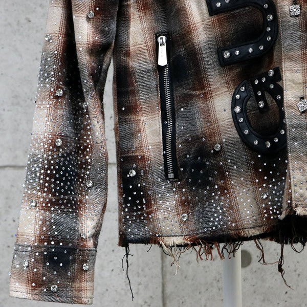 GUAPI Rhinestone Flannel Shirt Brown Size S