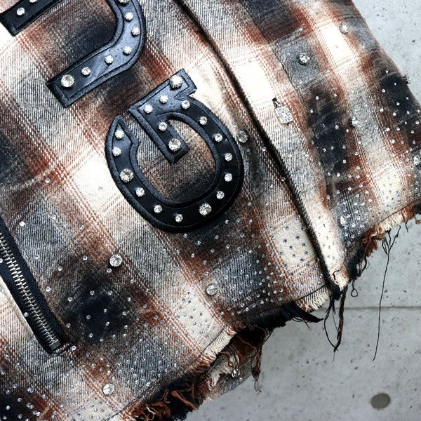 GUAPI Rhinestone Flannel Shirt Brown Size S