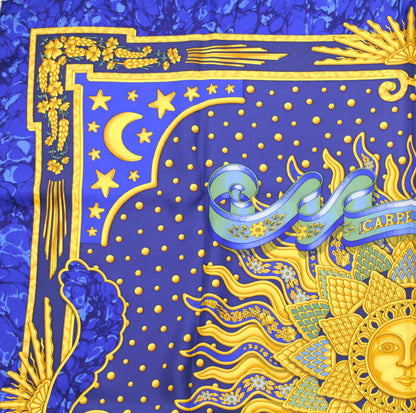 HERMES Carré 90 "CARPE DIEM" Silk Scarf Blue Size ONE SIZE