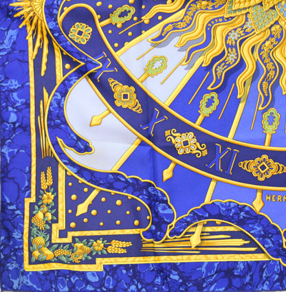 HERMES Carré 90 "CARPE DIEM" Silk Scarf Blue Size ONE SIZE