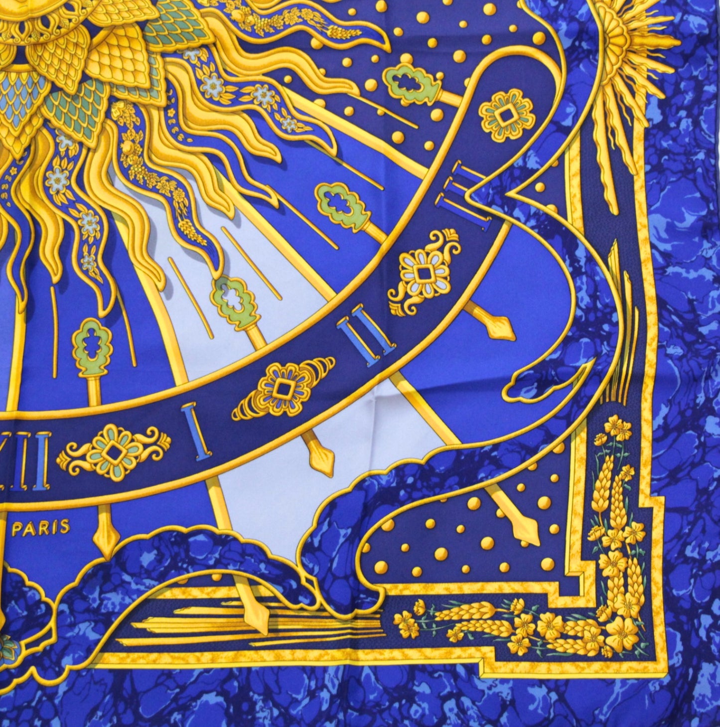 HERMES Carré 90 "CARPE DIEM" Silk Scarf Blue Size ONE SIZE