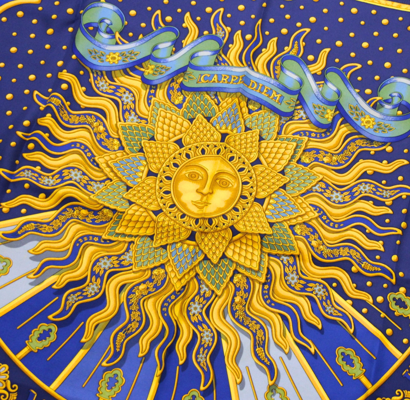 HERMES Carré 90 "CARPE DIEM" Silk Scarf Blue Size ONE SIZE