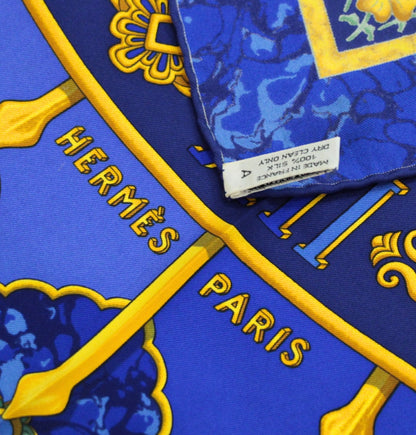 HERMES Carré 90 "CARPE DIEM" Silk Scarf Blue Size ONE SIZE