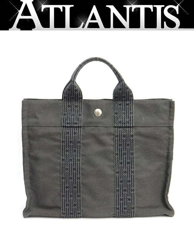 HERMES Herline PM Canvas Handbag Gray Size ONE SIZE