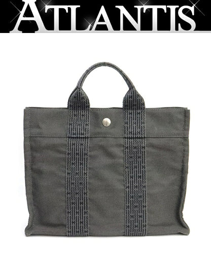 HERMES Herline PM Canvas Handbag Gray Size ONE SIZE
