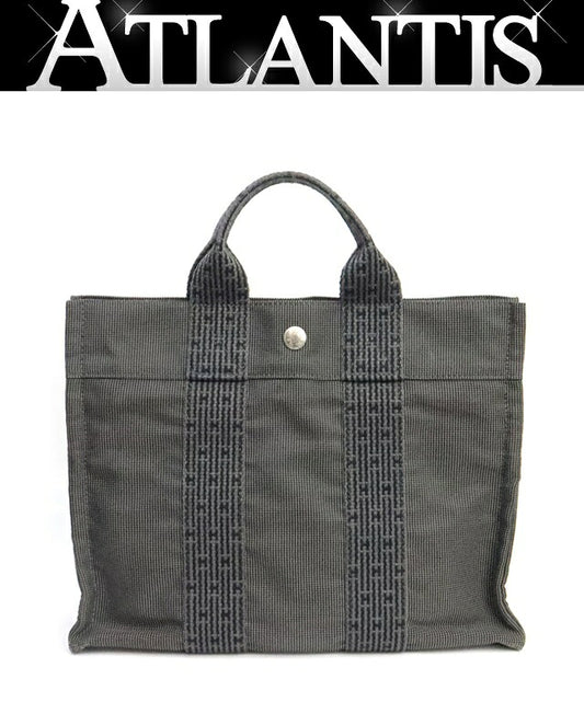 HERMES Herline PM Canvas Handbag Gray Size ONE SIZE