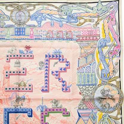 HERMES Carré 90 "Super Silk Quest" Scarf White Size ONE SIZE