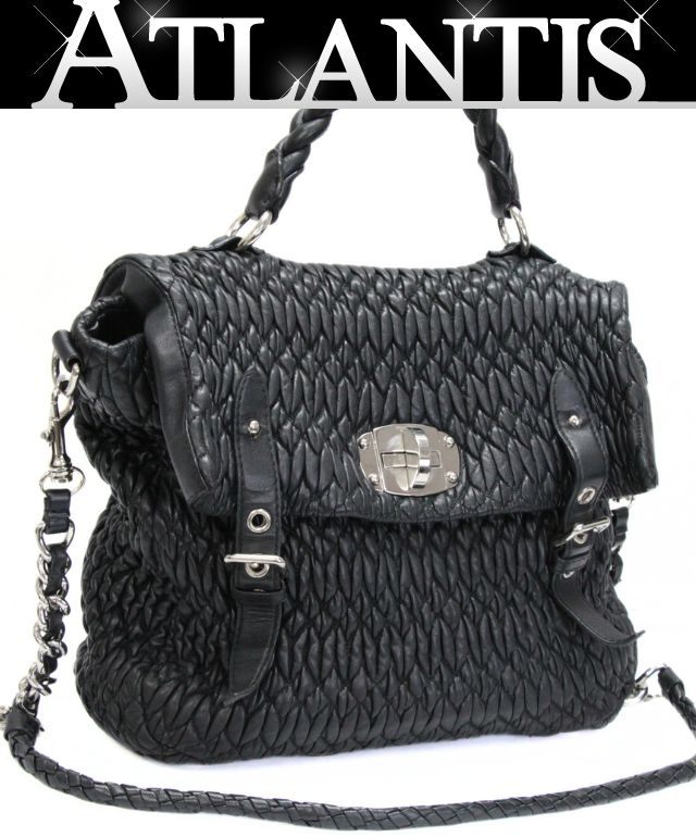 Miu Miu Matelasse Leather 2-Way Bag Black Size ONE SIZE