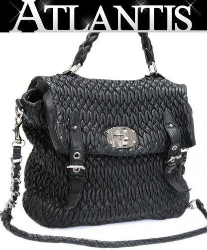Miu Miu Matelasse Leather 2-Way Bag Black Size ONE SIZE