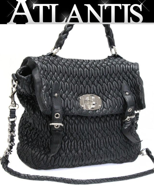 Miu Miu Matelasse Leather 2-Way Bag Black Size ONE SIZE