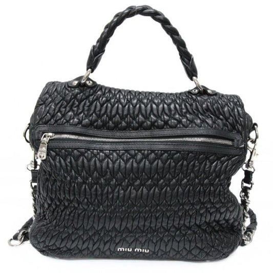 Miu Miu Matelasse Leather 2-Way Bag Black Size ONE SIZE