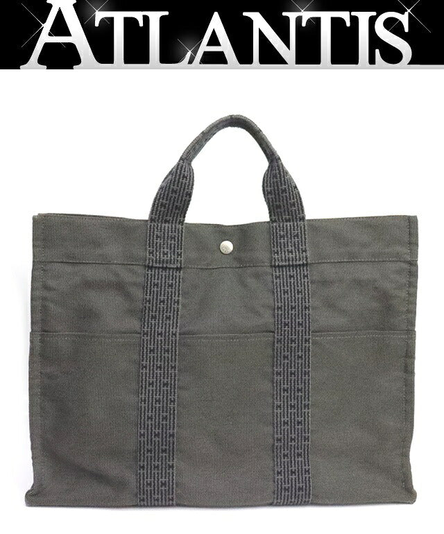 HERMES Herline MM Canvas Tote Bag Gray Size ONE SIZE