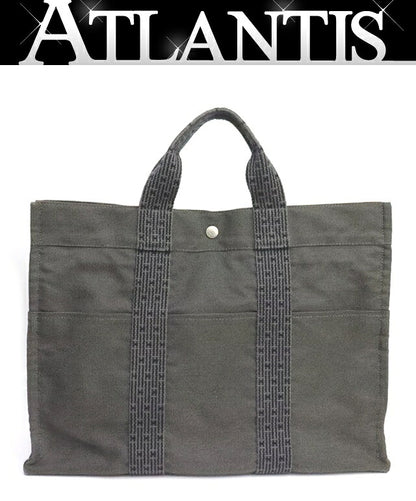 HERMES Herline MM Canvas Tote Bag Gray Size ONE SIZE