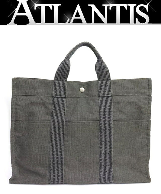 HERMES Herline MM Canvas Tote Bag Gray Size ONE SIZE