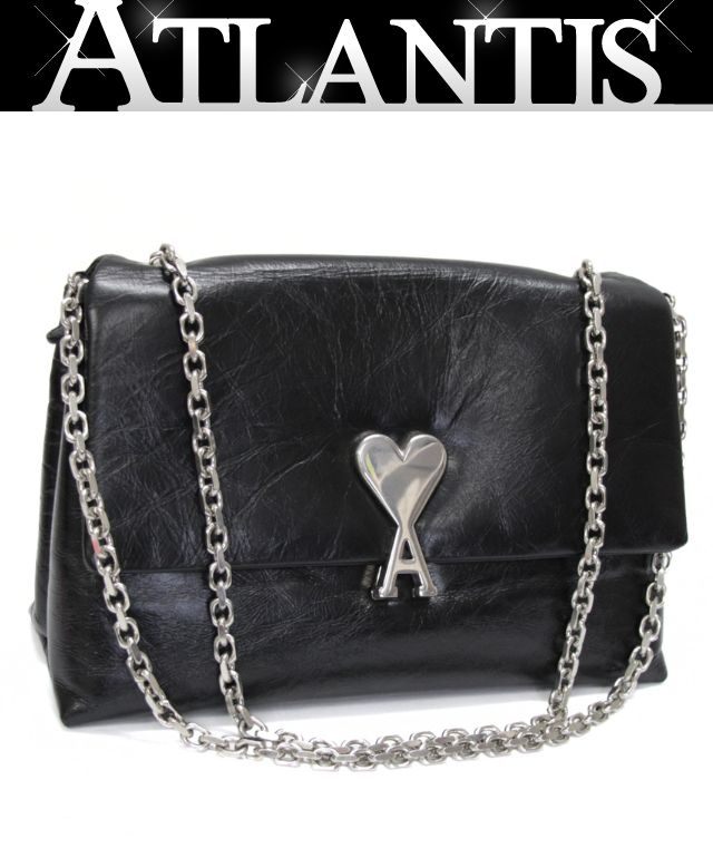 Ami Paris Heart Logo Leather Chain Bag Black Size ONE SIZE