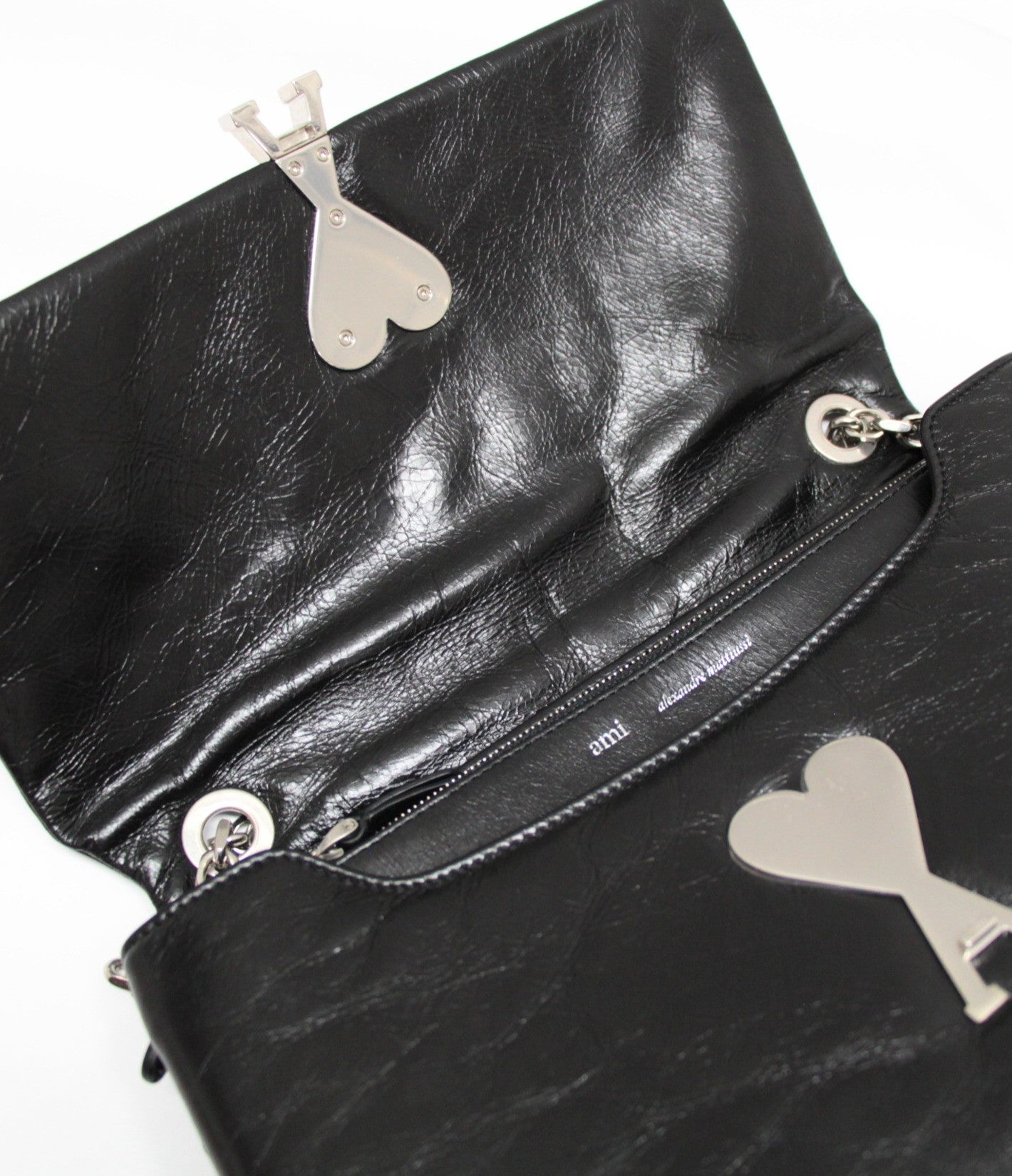 Ami Paris Heart Logo Leather Chain Bag Black Size ONE SIZE