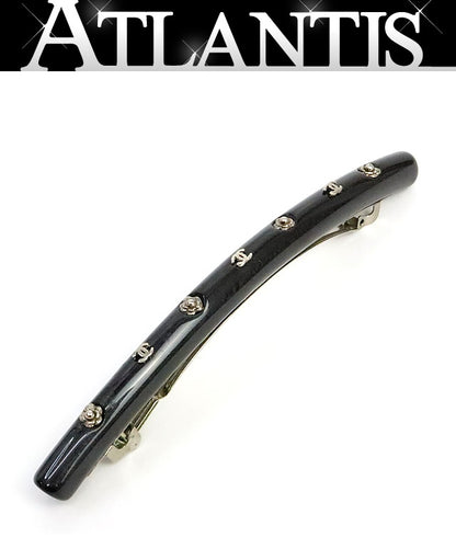 CHANEL Coco Mark Camellia Acetate Barrette Gray