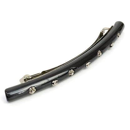 CHANEL Coco Mark Camellia Acetate Barrette Gray