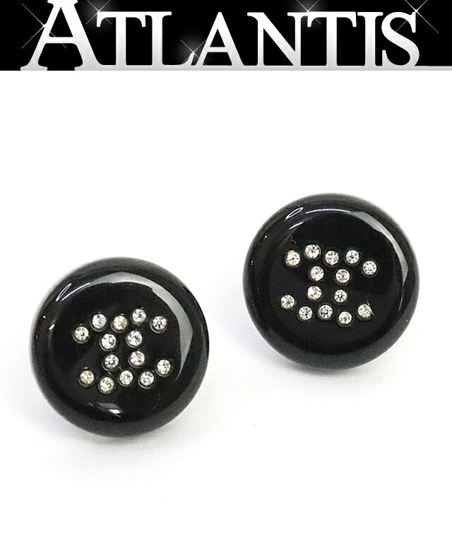 CHANEL Coco Mark Rhinestone Earrings Black Size ONE SIZE