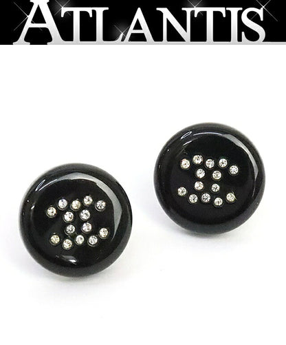 CHANEL Coco Mark Rhinestone Earrings Black Size ONE SIZE