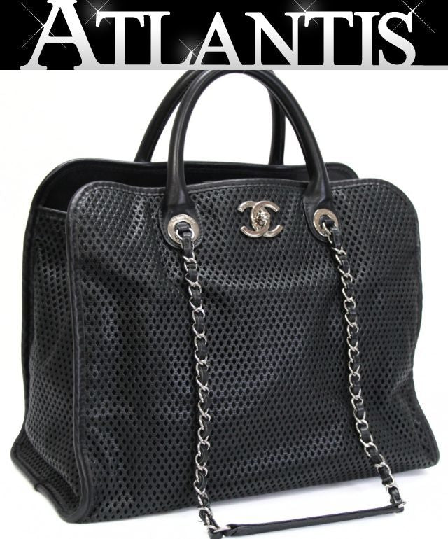 CHANEL French Riviera Mesh Leather Bag Black Size ONE SIZE
